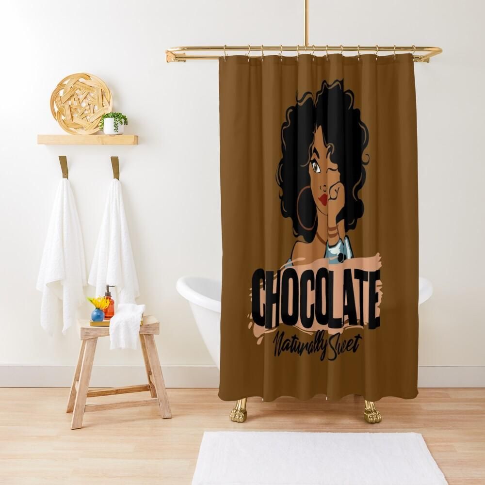 African Afro Black Girl Chocolate Bathroom Shower Curtain