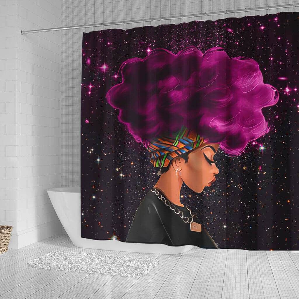 African Galaxy Black Girl Pinky Bathroom Shower Curtain