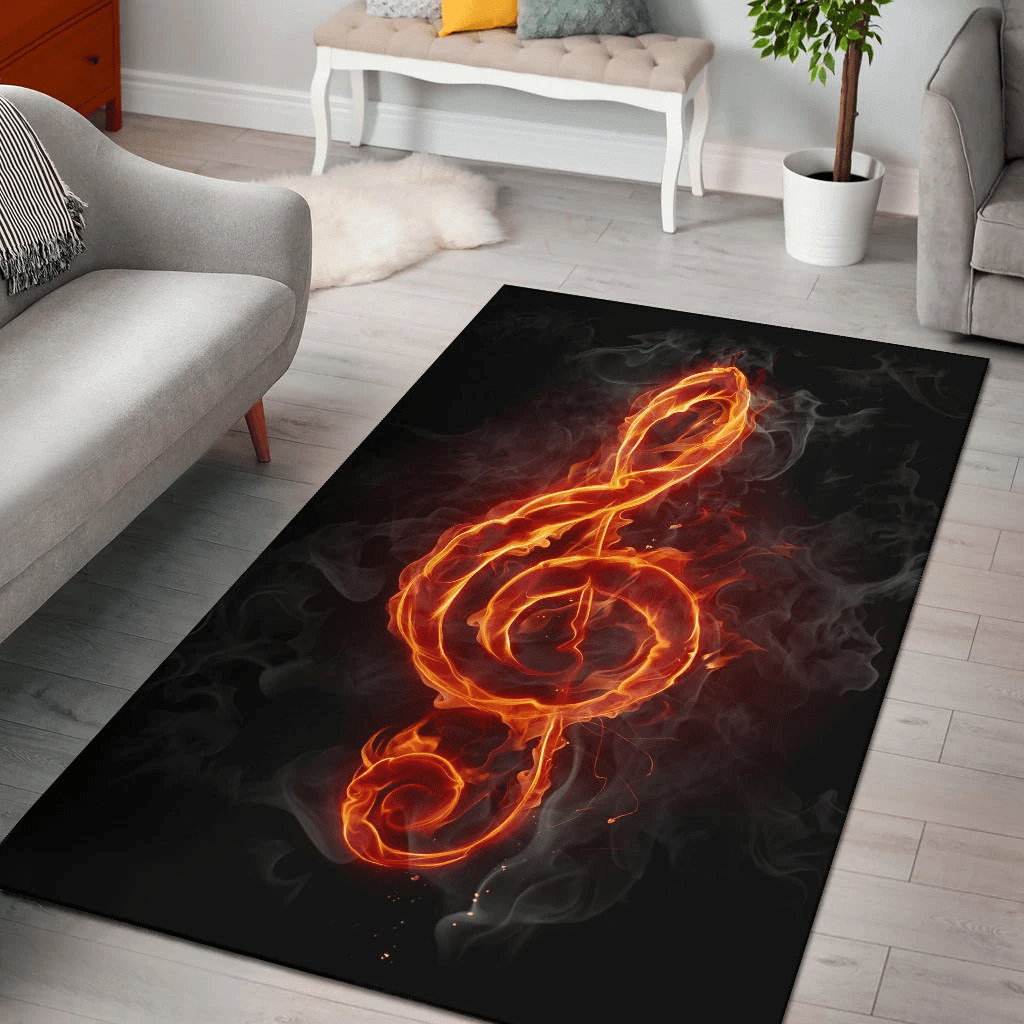 Treble Clef Fire Music Rectangle Rug