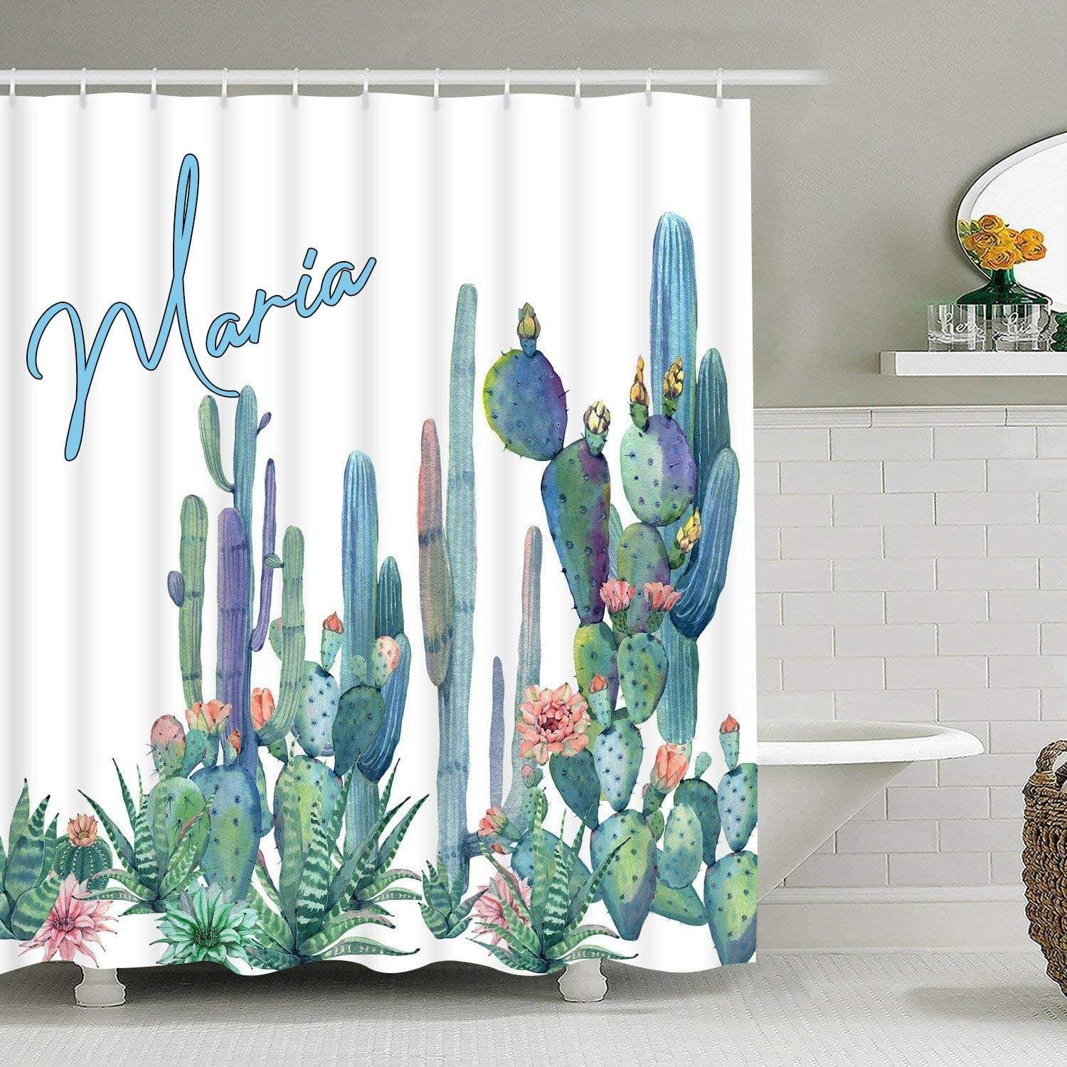 Personalized Cactus Shower Curtain Custom Name