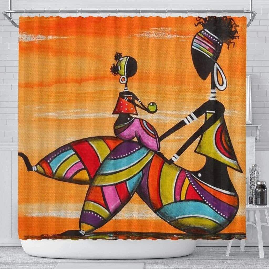 African Black Mom And Daughter Traditional Pattern Bathroom Shower Curtain