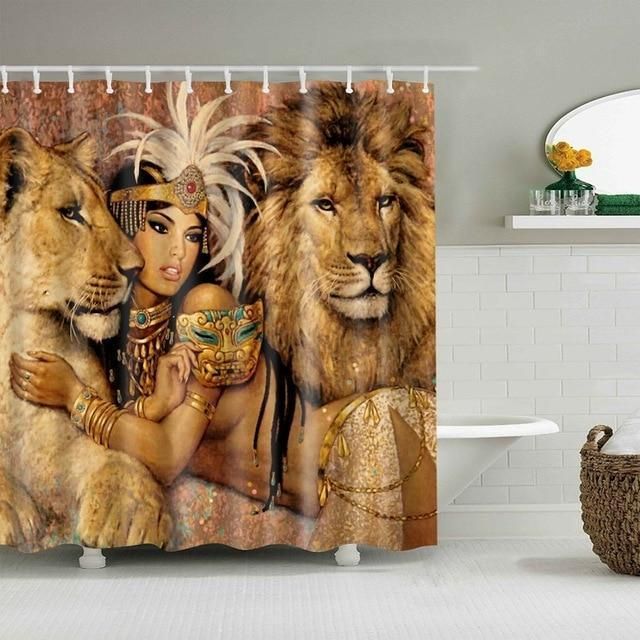 Egypt Goddess And Lions Bathroom Shower Curtain