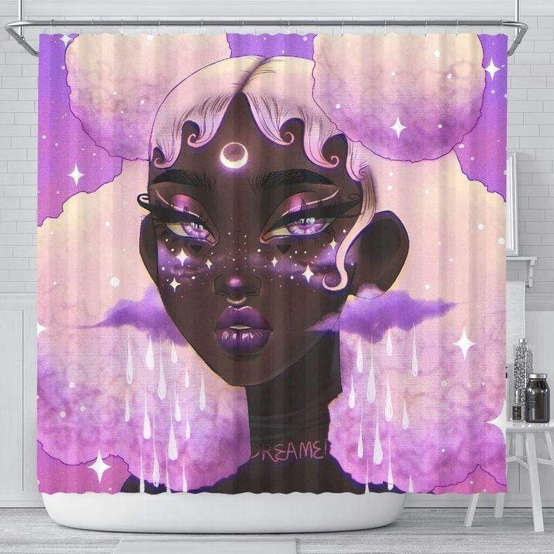 Pink Black Girl Magical Art Bathroom Shower Curtain