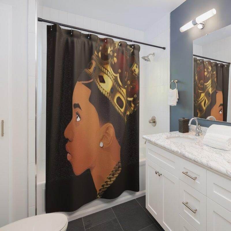 African Young King Black Boy Bathroom Shower Curtain PANSC0023