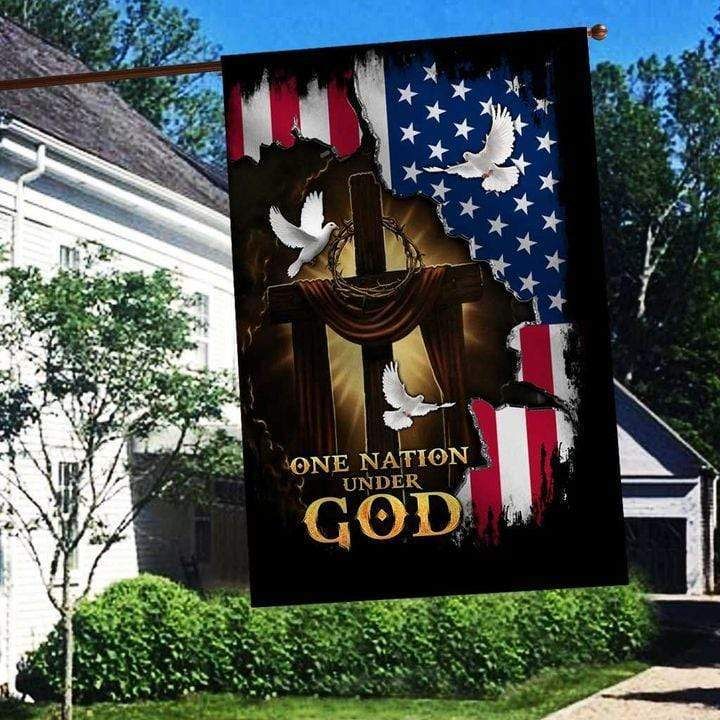 One Nation Under God Cross Dove Birds Garden Flag
