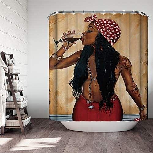 Personalized Black Girl Drink Wine Shower Curtain Custom Name
