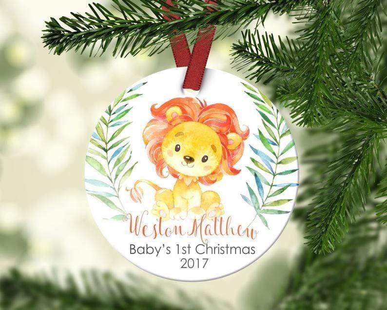 Personalized Baby's First Christmas Baby Lion Ornament Custom Name, Date