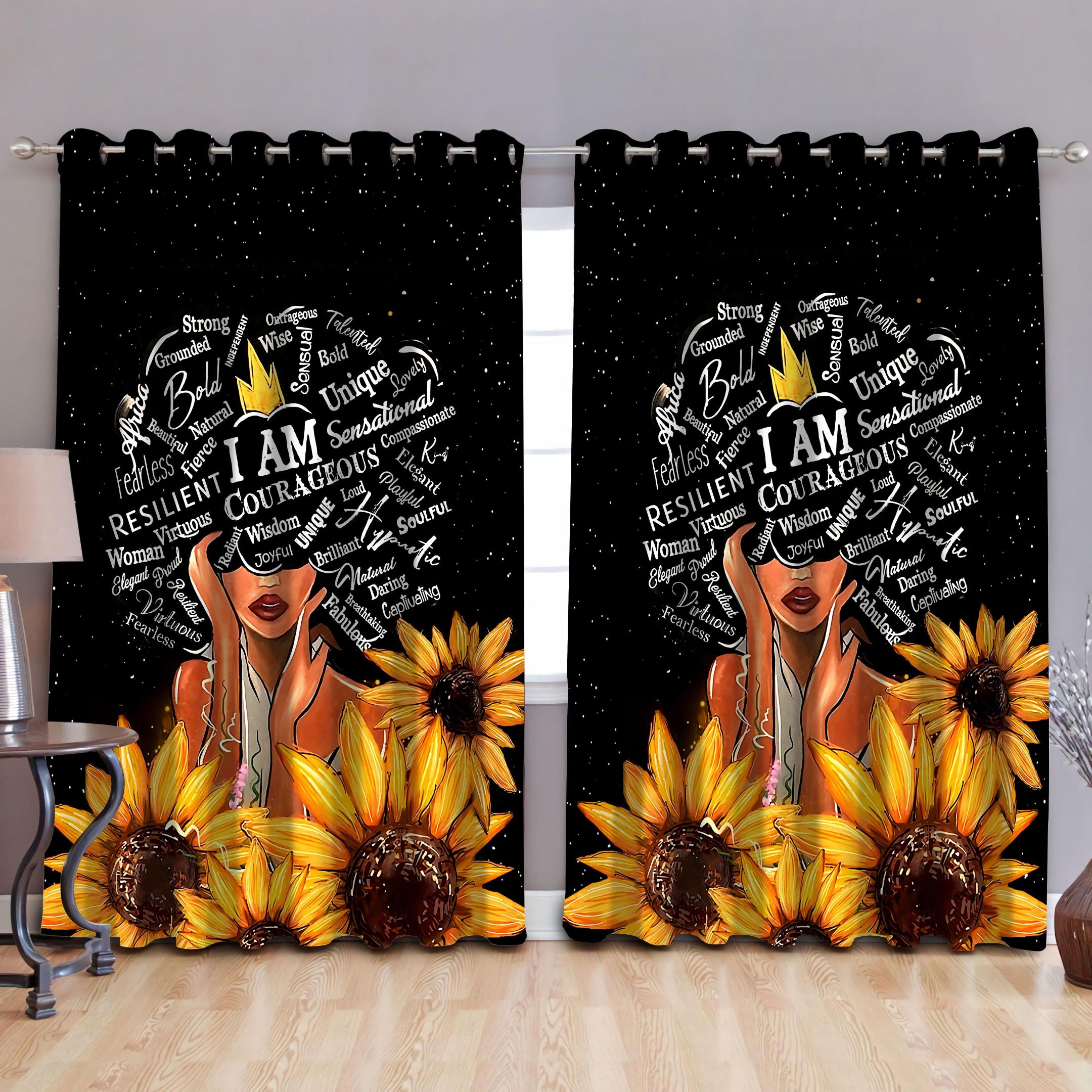 Black Queen Girl Sunflower Window Curtains PANWC004
