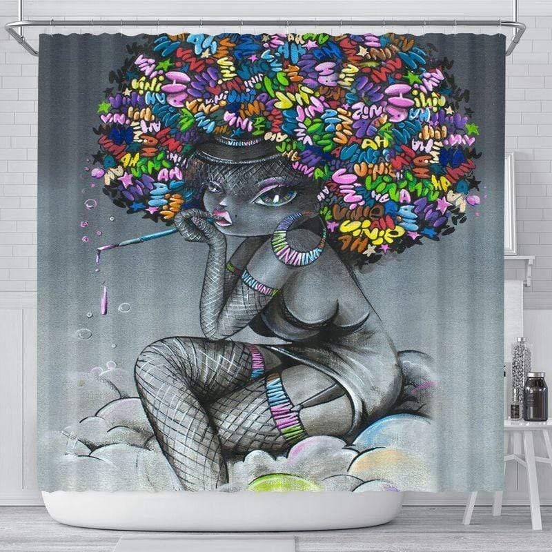 Black Girl Painting Afro Shower Curtain