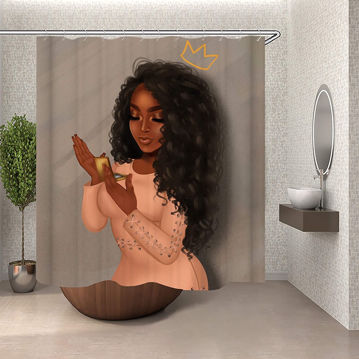 Shower Curtain Afro Sexy African American Women Holding A Mirror