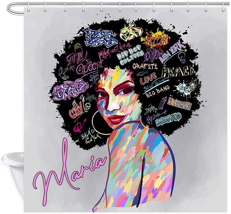Personalized Black Girl Love Peace Hair Red Shower Curtain Custom Name