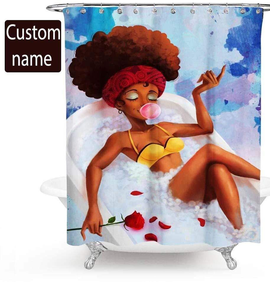 Personalized Black Girl Relax In The Bath Shower Curtain Custom Name