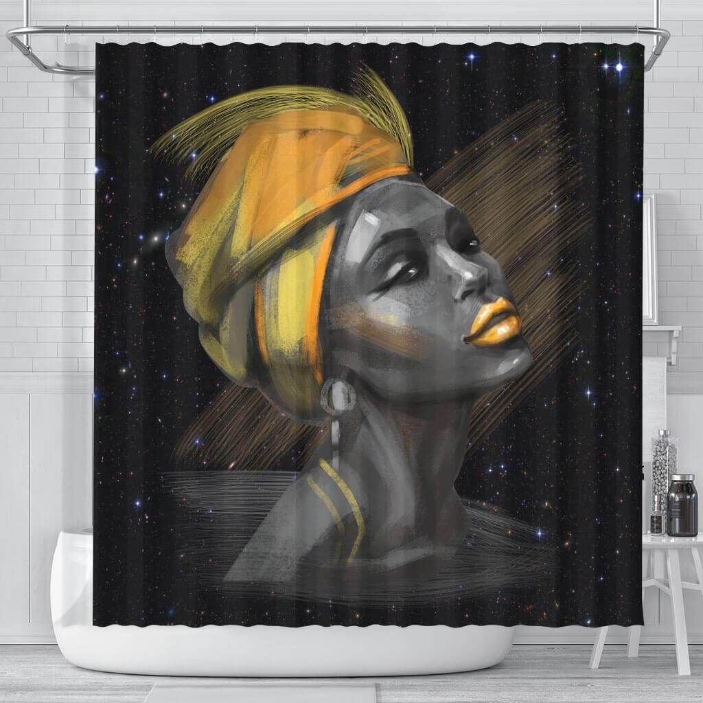 African American Golden Glaxy Black Woman Bathroom Shower Curtain