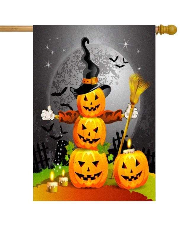 Pumpkin Man Witch Halloween Garden Flag
