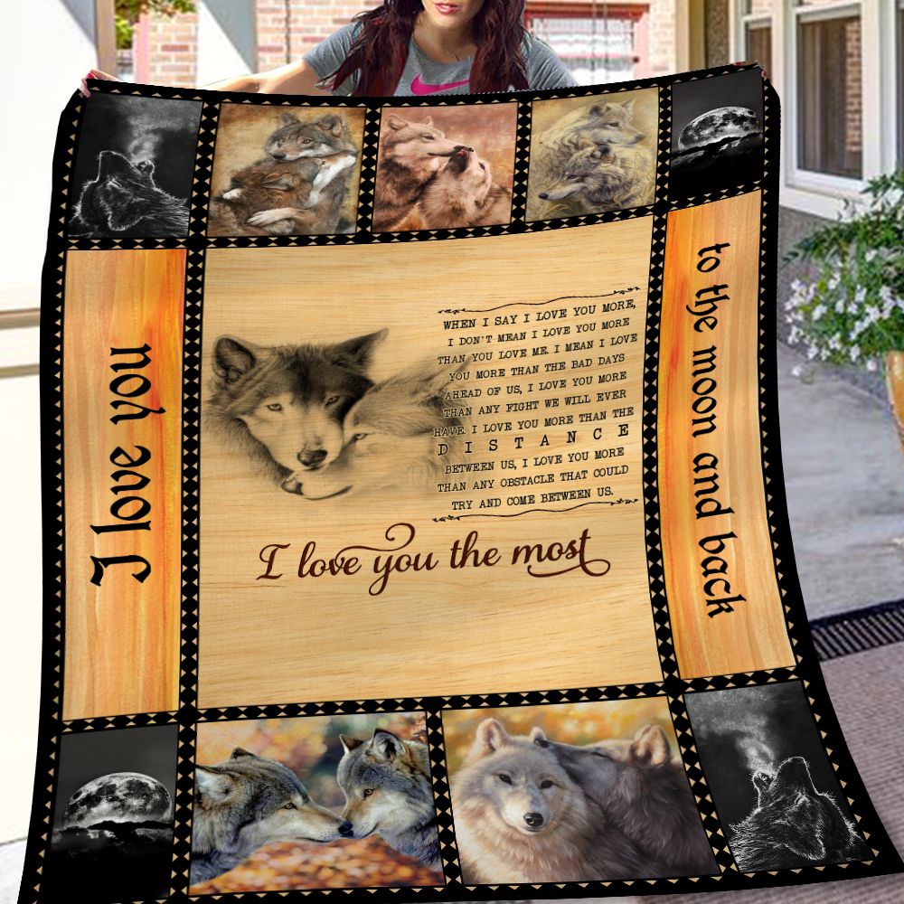 Personalized Gift For Couple Wolf Fleece Blanket I Love You The Most PAN