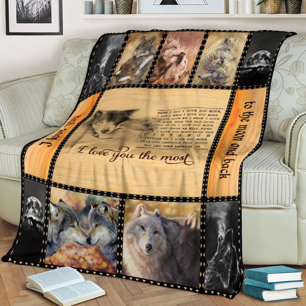 Personalized Gift For Couple Wolf Fleece Blanket I Love You The Most PAN