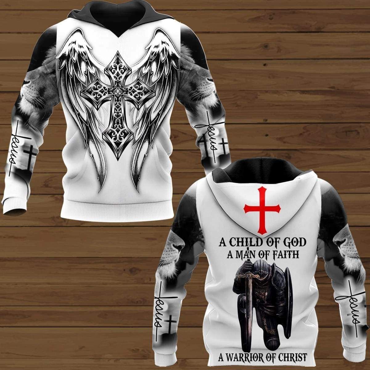 B&W Cross Wing A Child Of God A Man Hoodie 3D All Over Print