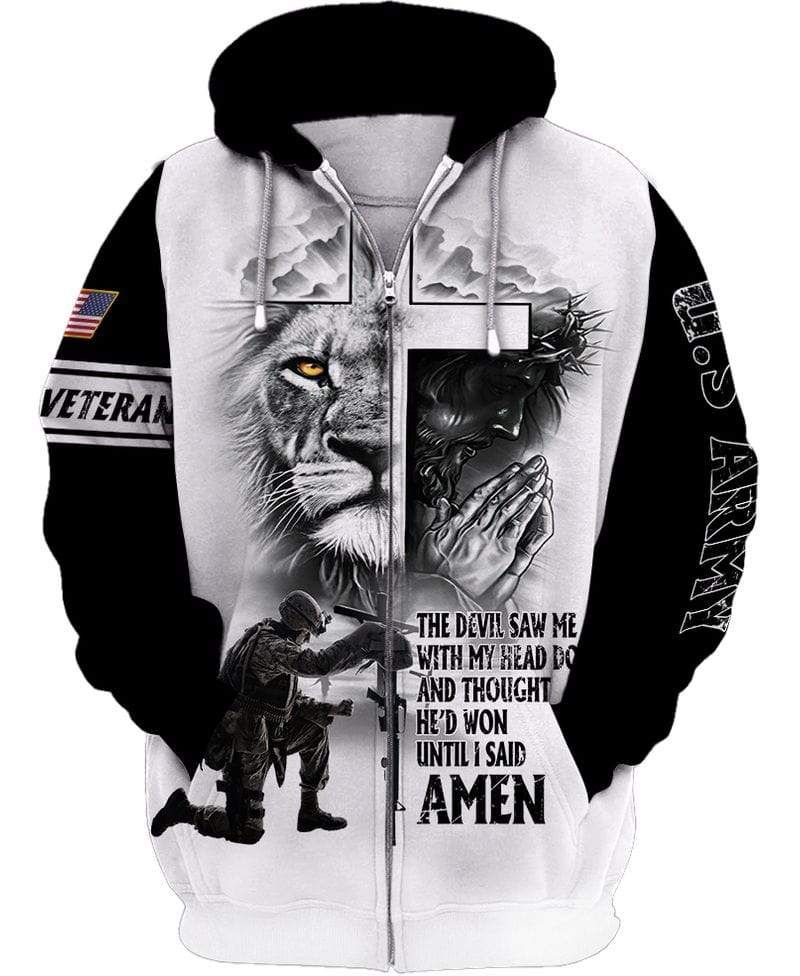 U.S Army Lion God Veteran Amen Hoodie 3D All Over Print