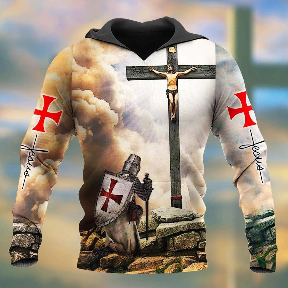 Knight Templar Kneel Before Jesus Hoodie 3D All Over Print