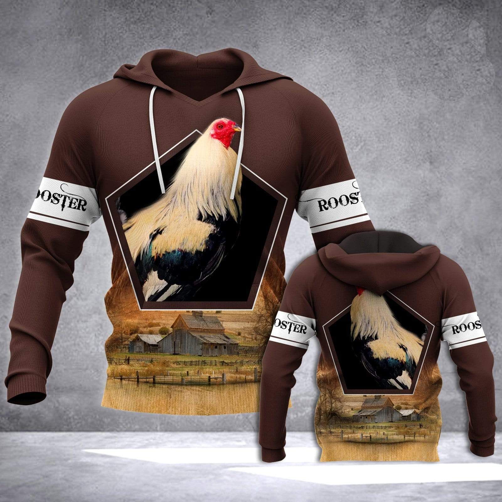 Brown Strong Rooster On Farm Hoodie 3D All Over Print