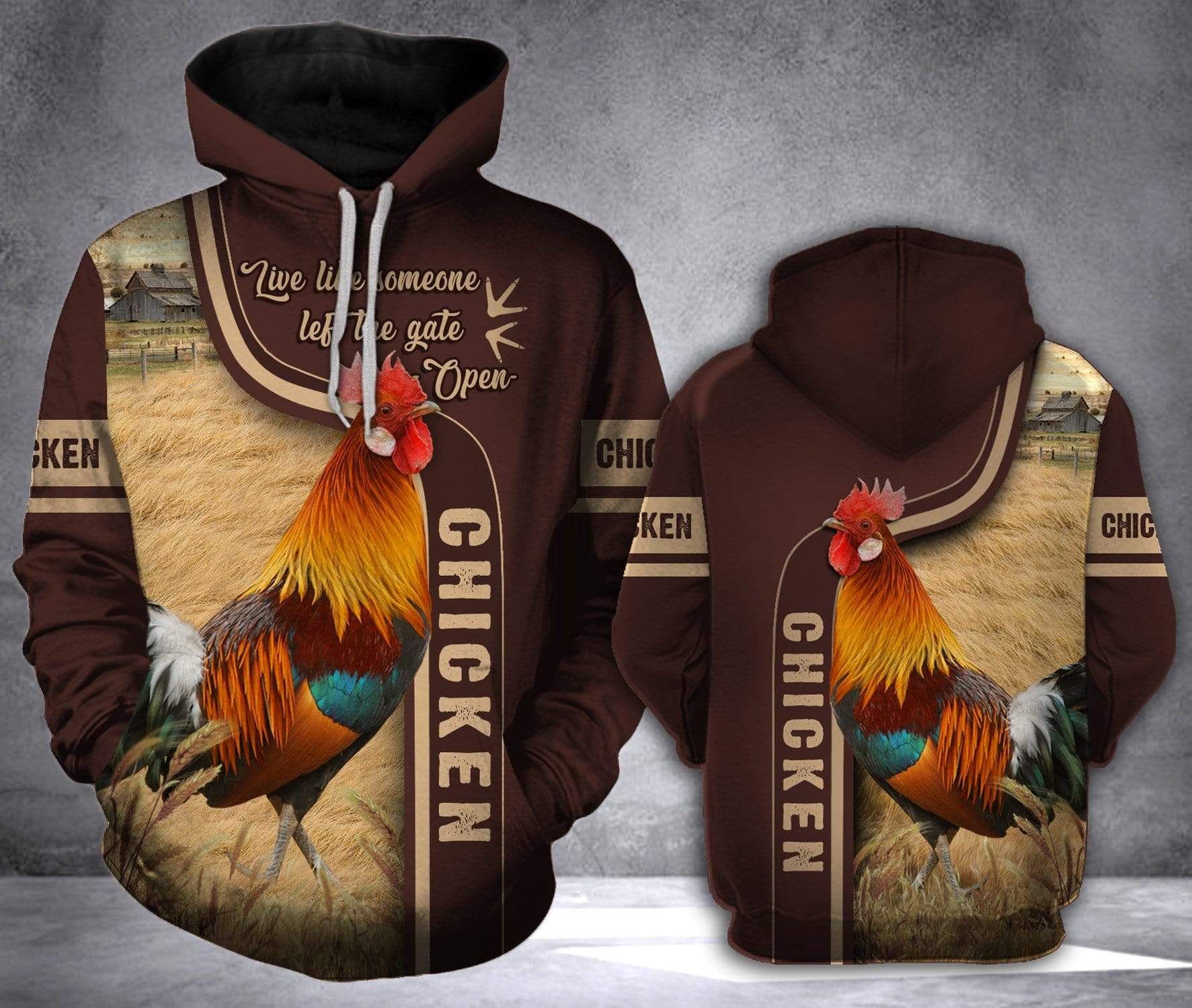 Live Like Someone Left The Gate Open Chicken Farm Hoodie 3D All Over Print