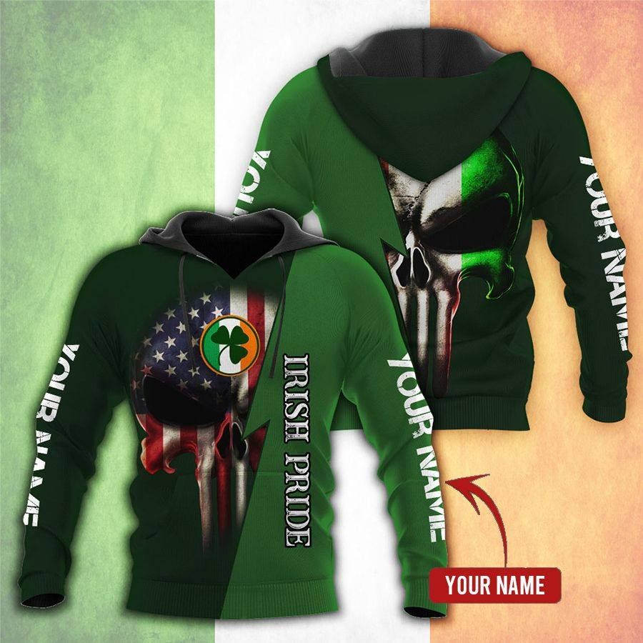 Personalized Irish Pride Skull Custom Name Hoodie 3D All Over Print
