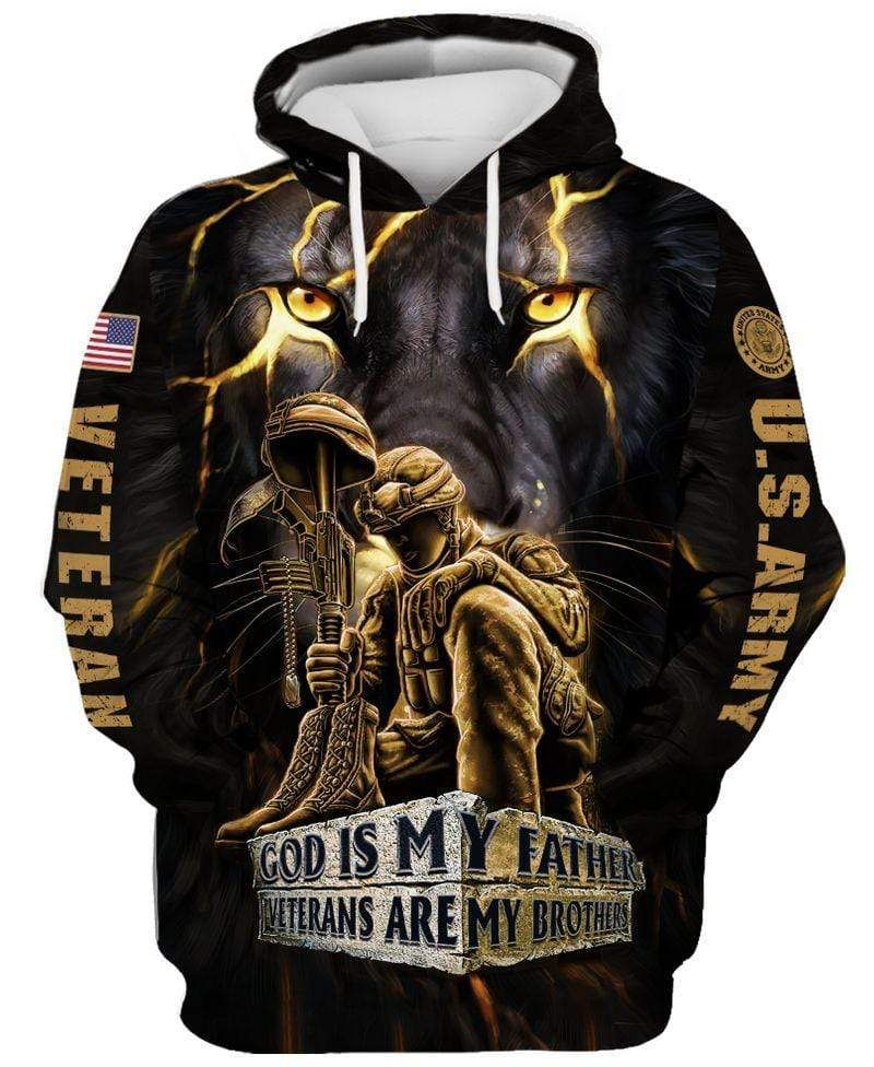 US Army God Is My Father Veteran Is My Brothers Lion 3D All Over Print Hoodie