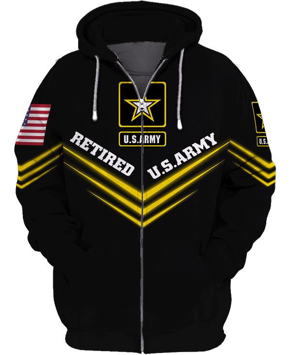 Retired Us Army Black Yellow Hoodie 3D All Over Print