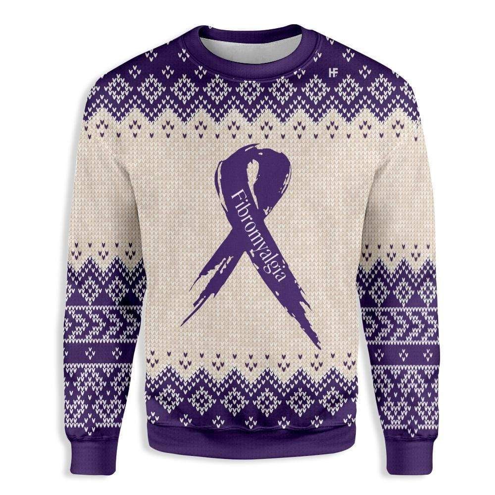 Purple Ribbon Fibromyalgia Awareness Sweatshirt All Over Print
