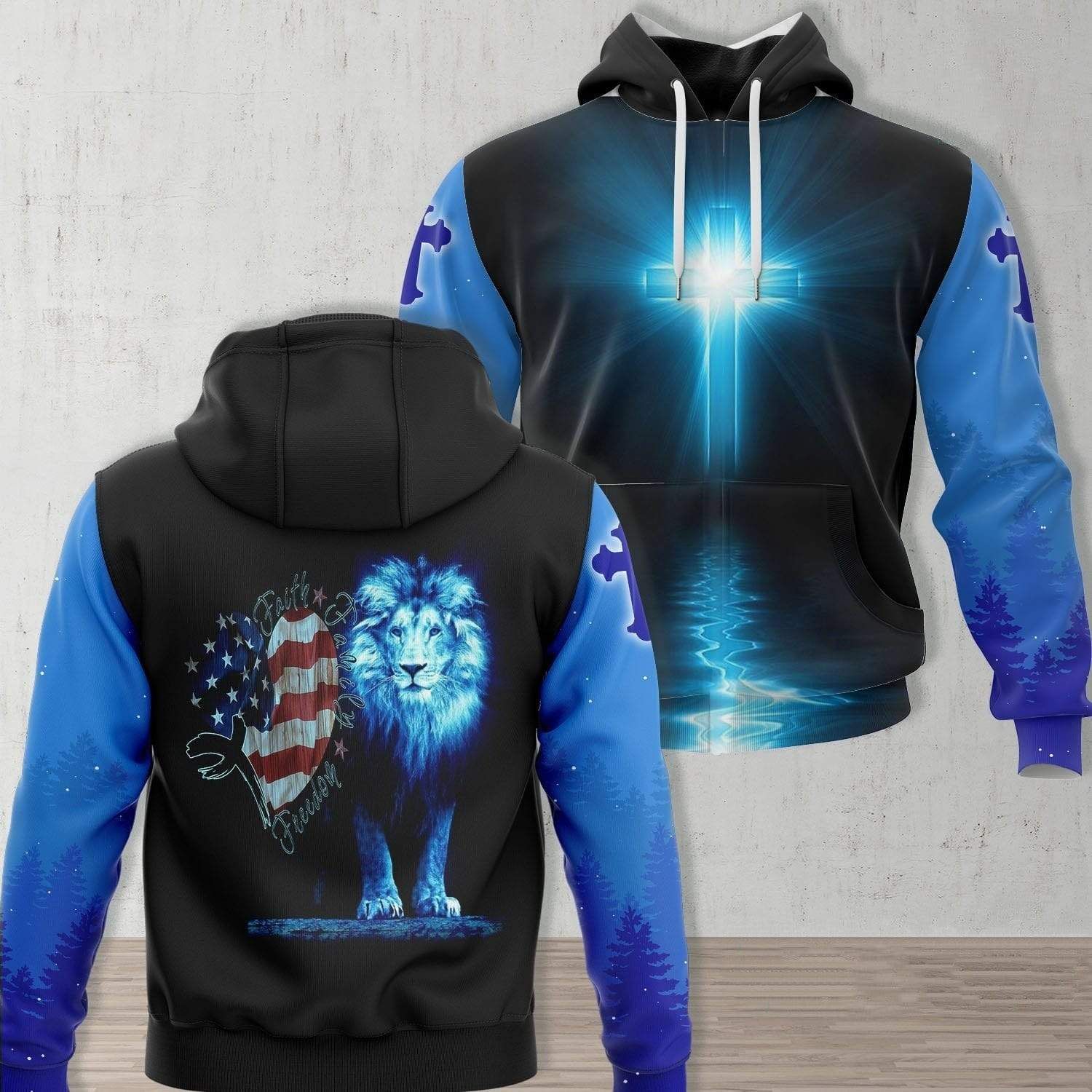 Lion Jesus Faith Family Freedom Hoodie 3D All Over Print