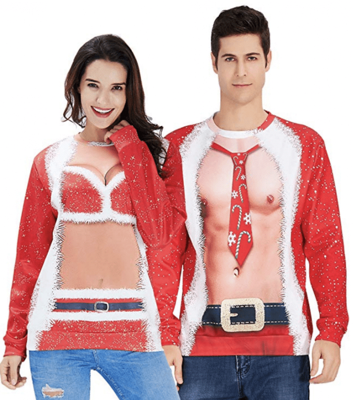 Funny Santa Body Christmas Costume Couple Sweatshirt 3D All Over Print