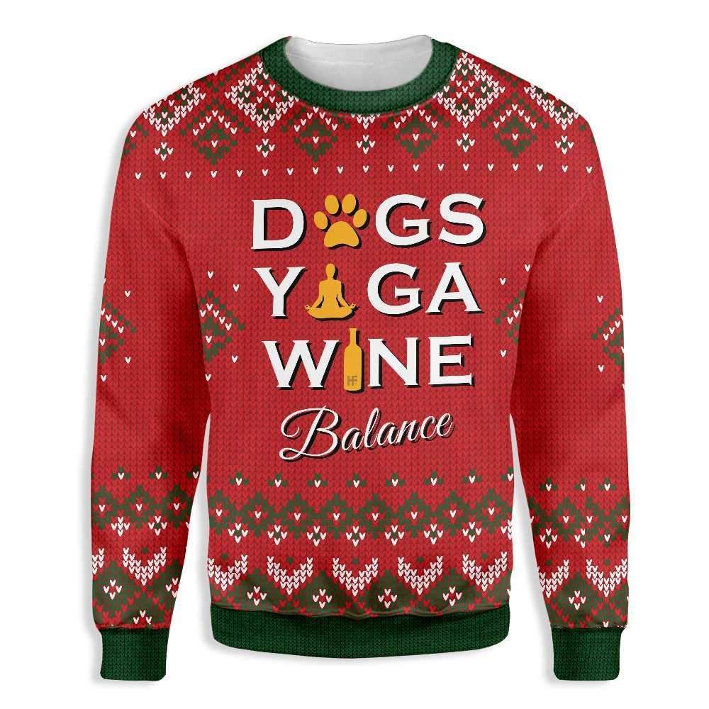Dogs Yoga Wine Ugly Christmas Sweatshirt All Over Print