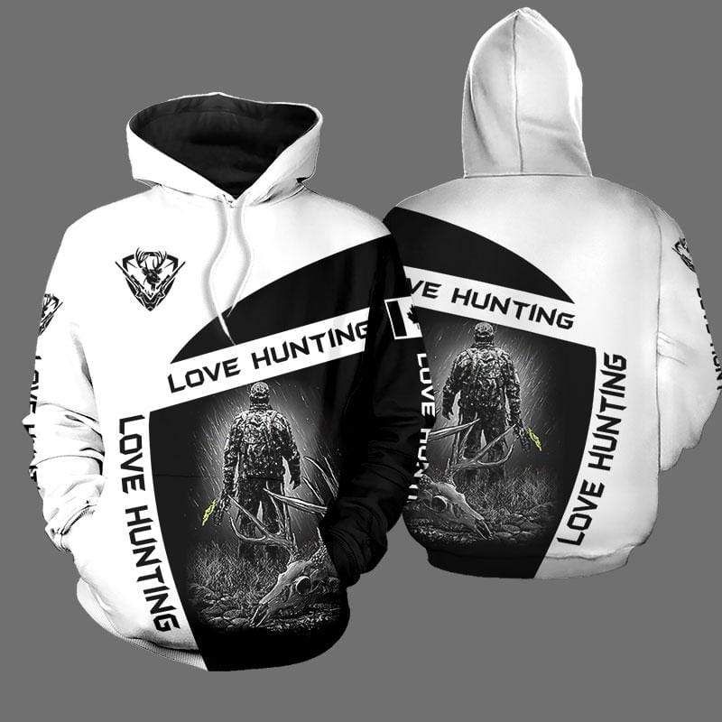 Love Hunting Black And White Hoodie 3D All Over Print