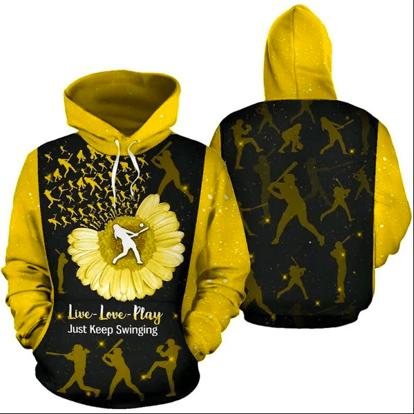 Softball Sunflower Yellow Black Hoodie 3D All Over Print