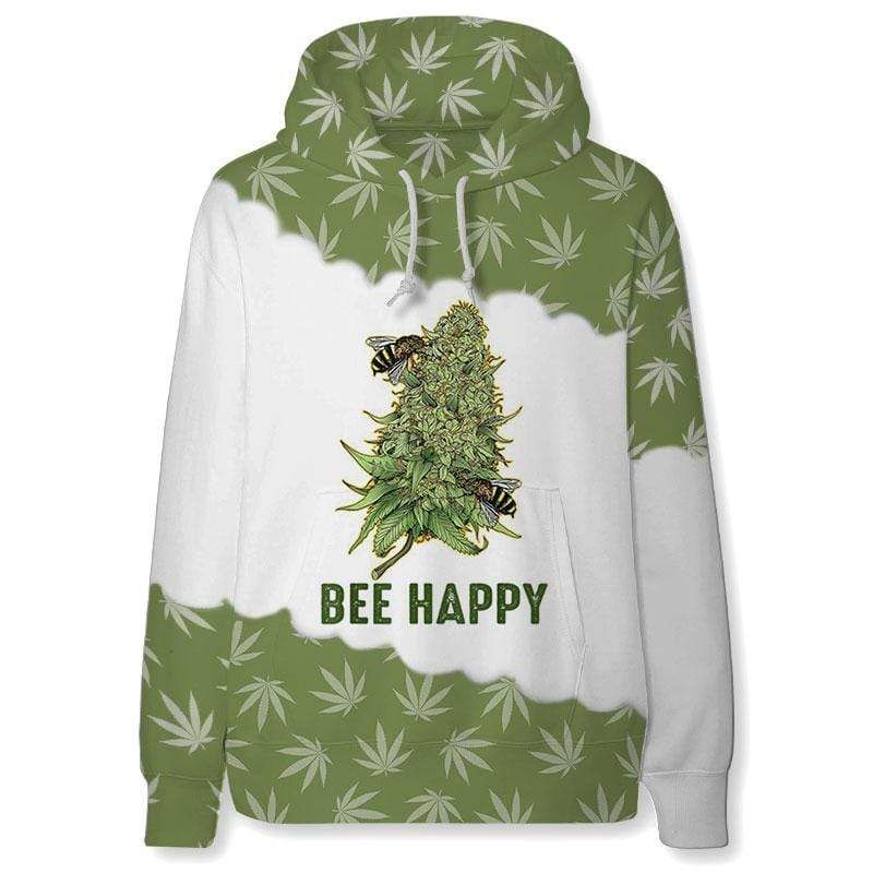 Bee Happy Cannabis Flower Hoodie 3D All Over Print