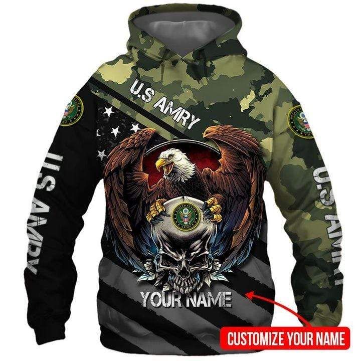 Personalized Custom Name Us Army Eagle Camo Hoodie 3D All Over Print