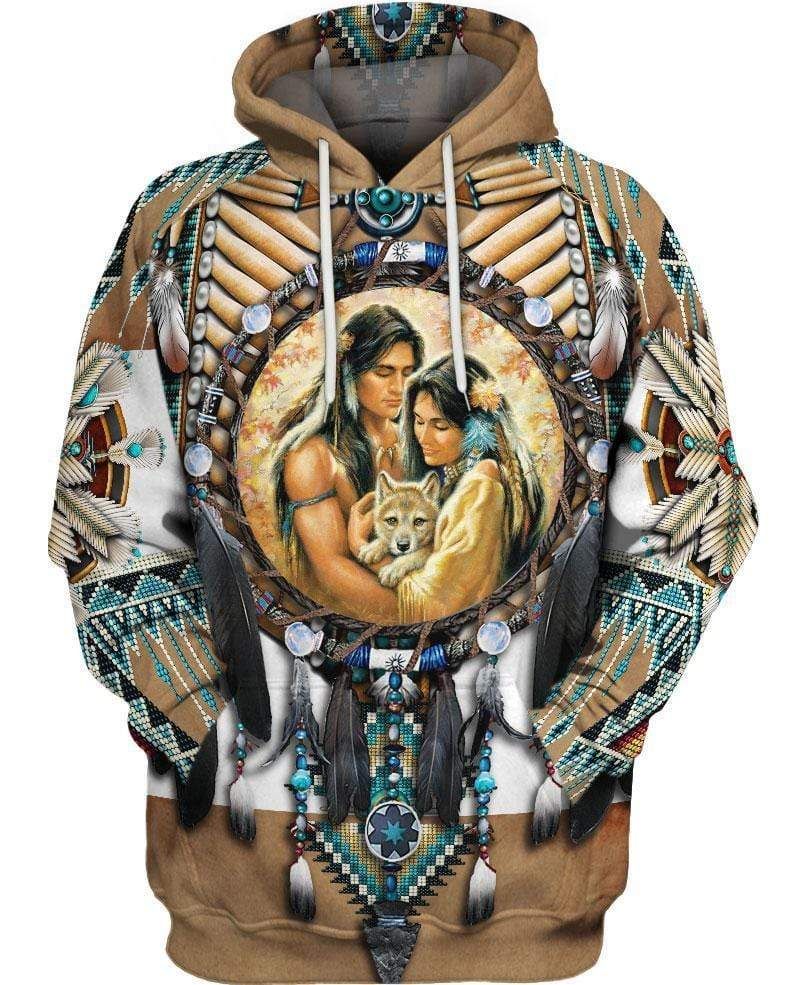 Feather Native Motifs Couple Hoodie 3D All Over Print