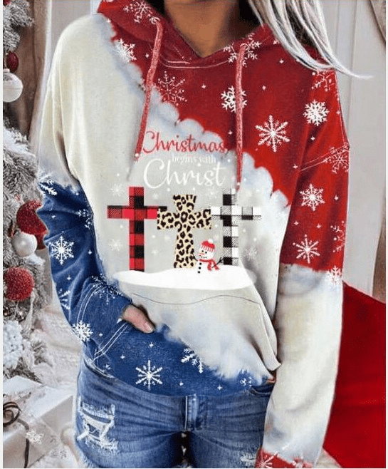 Christmas Begins With Christ Snowman With Jesus Cross Hoodie 3D All Over Print