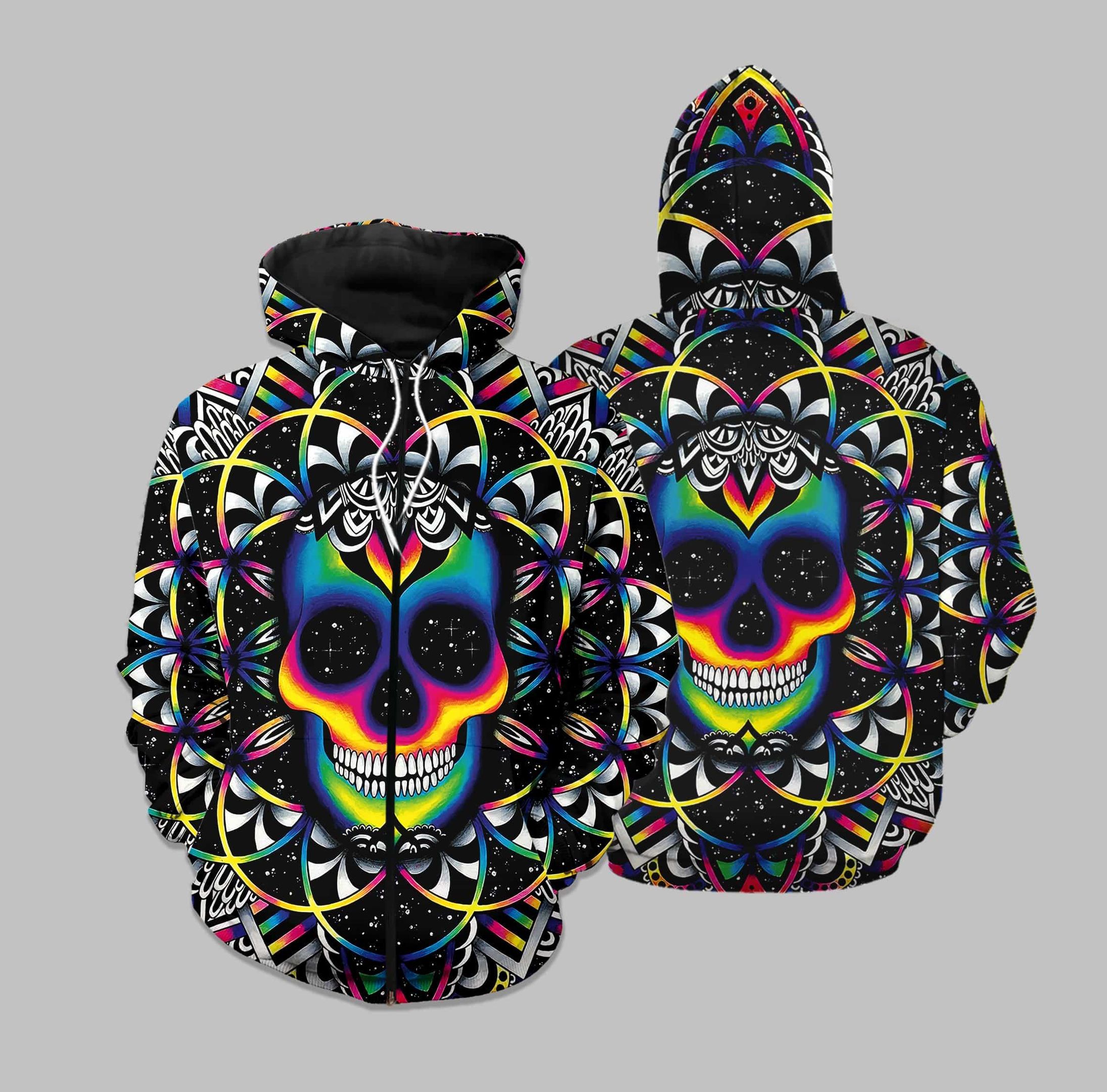 Holographic Skull Hoodie 3D All Over Print