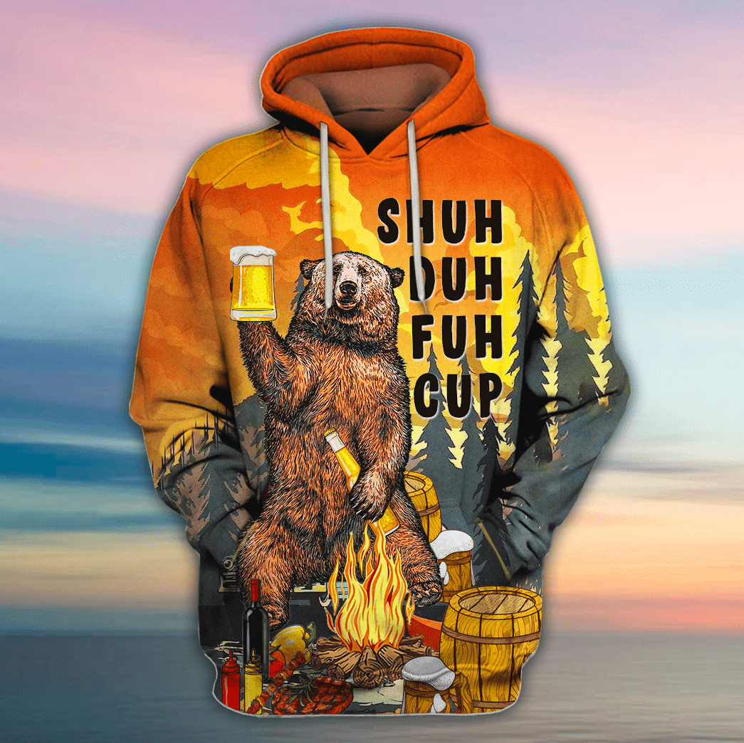 Shuh Duh Fuh Cup Bear Camping Unisex Hoodie 3D All Over Print