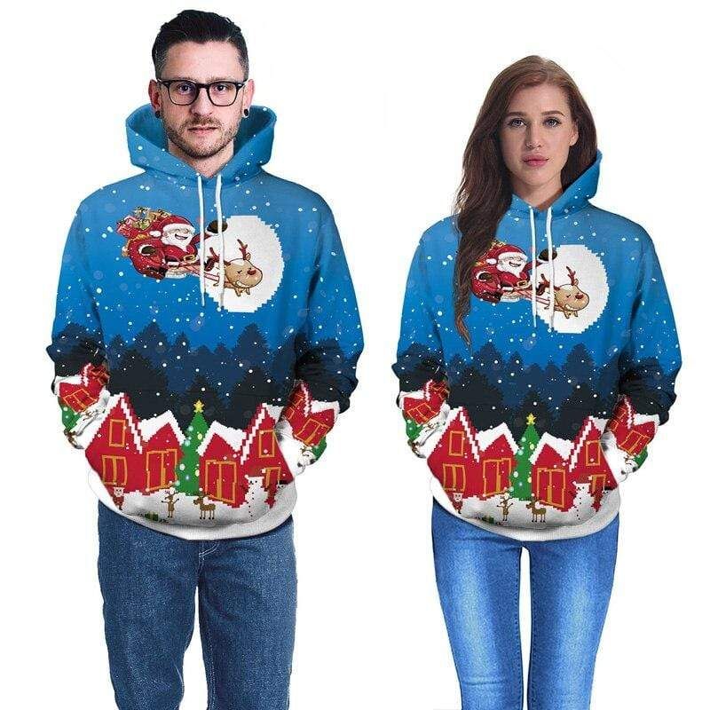 Blue Sky Christmas Hoodie 3D All Over Print Matching Costume