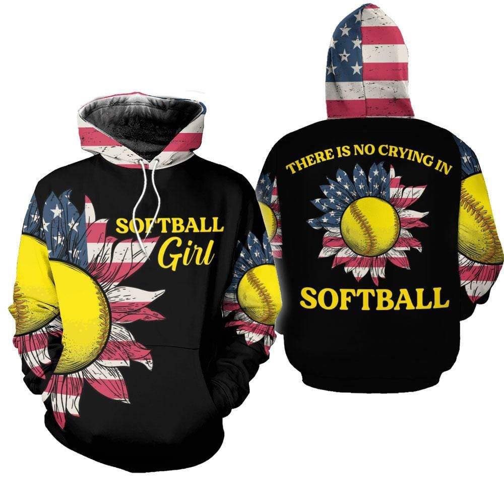 There Is No Crying In Softball Sunflower Hoodie 3D All Over Print