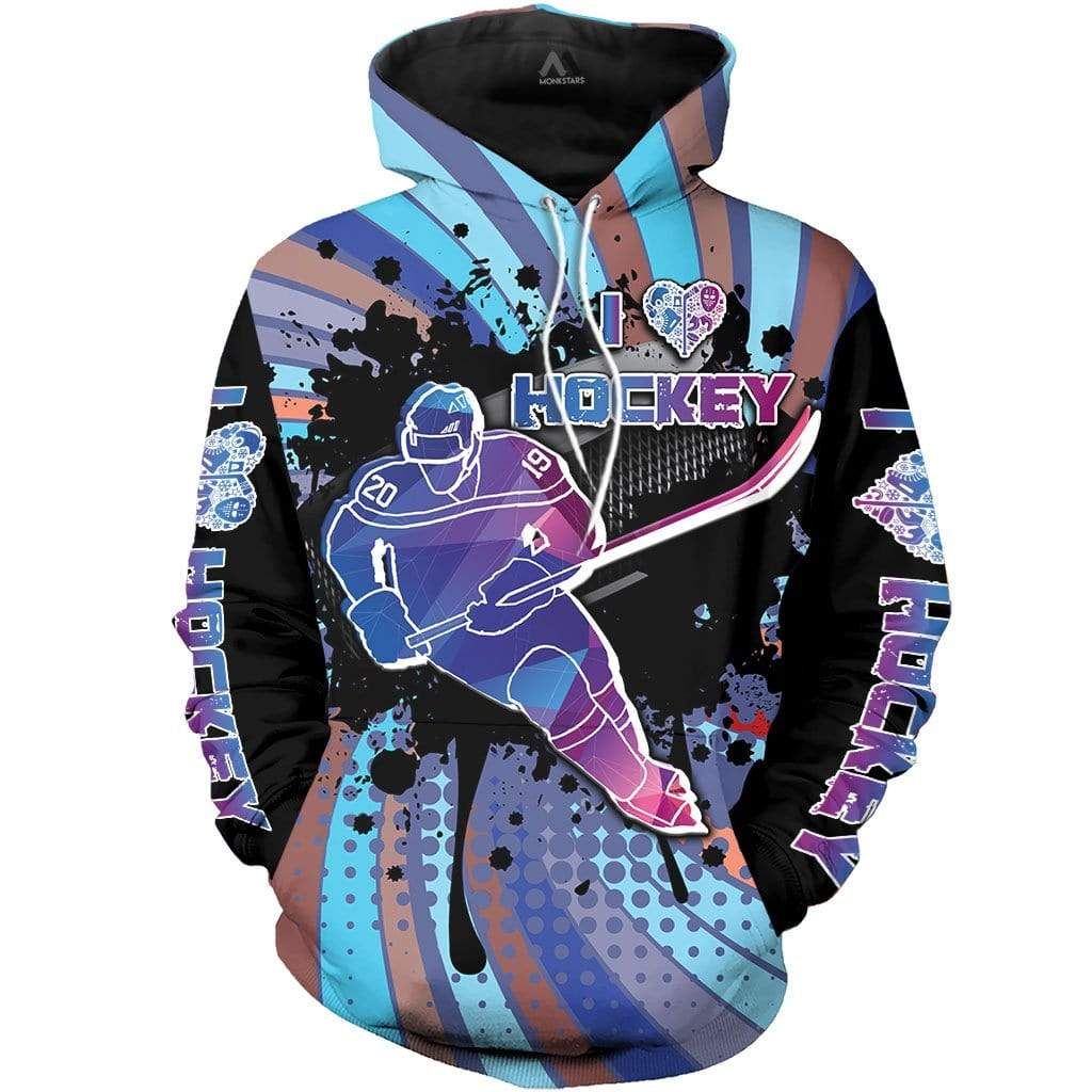 Amazing I Love Hockey Colorful Hoodie 3D All Over Print
