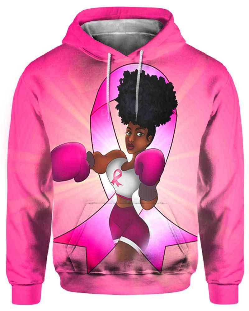 Pink Ribbon African American Art Black Women Is A Fighter Hoodie 3D All Over Print