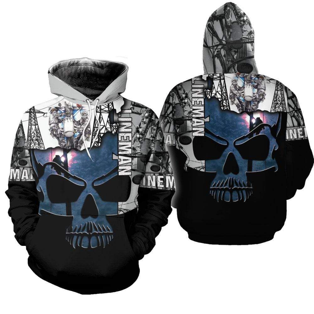 Awesome Lineman Blue Skull Hoodie 3D All Over Print