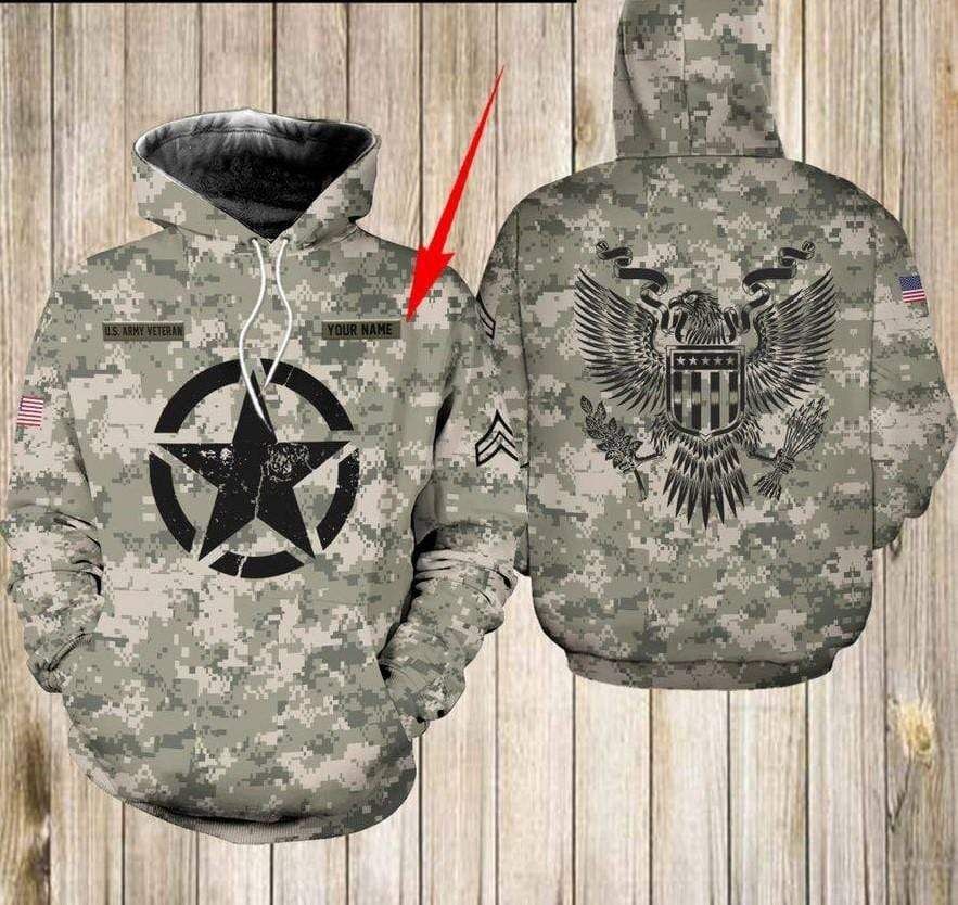 Personalized U.S Army Star Camo Custom Name Hoodie 3D All Over Print