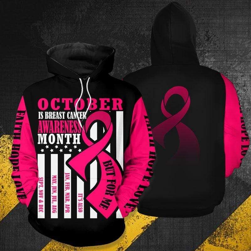 Pink Ribbon October Is Breast Cancer Month Usa Flag Hoodie 3D All Over Print