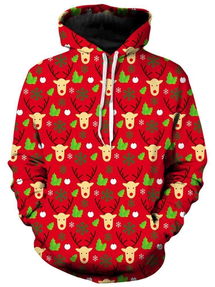 Reindeer Turn Up Red Christmas Hoodie 3D All Over Print