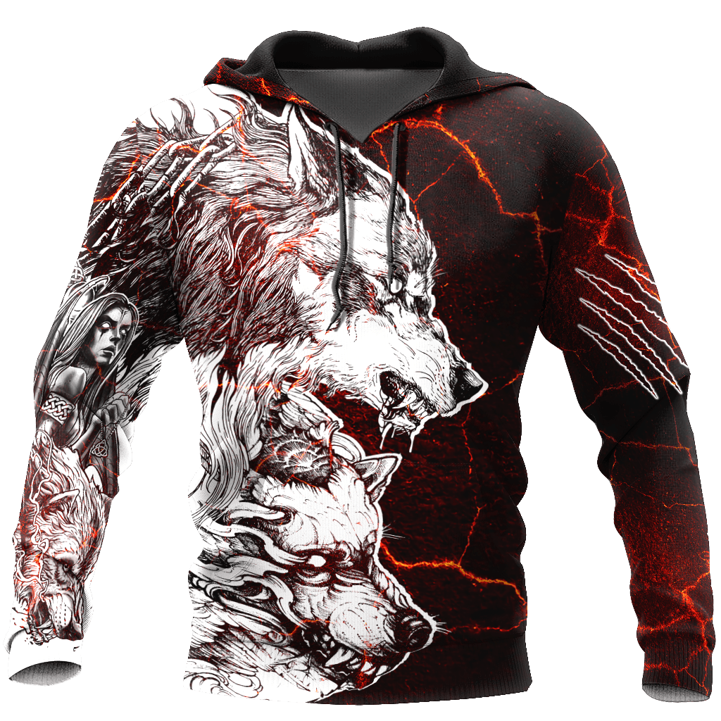 Tattoo Wolf Thunder Red Hoodie 3D