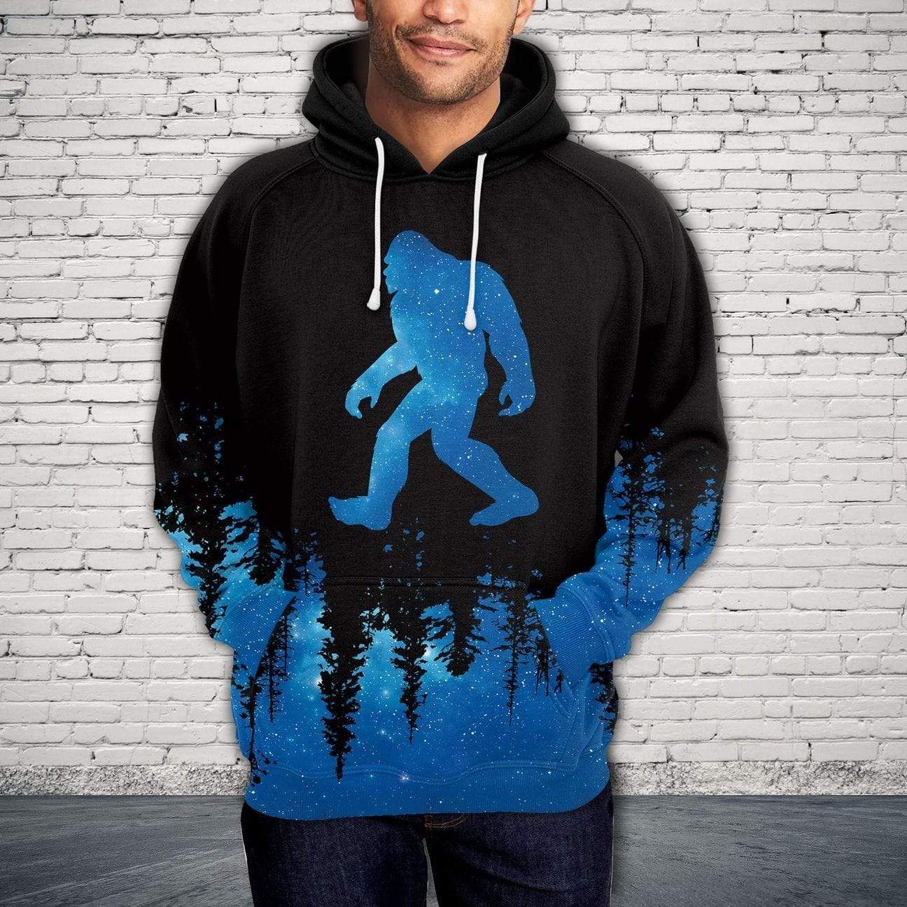 Bigfoot Walking Galaxy Forest Hoodie 3D All Over Print